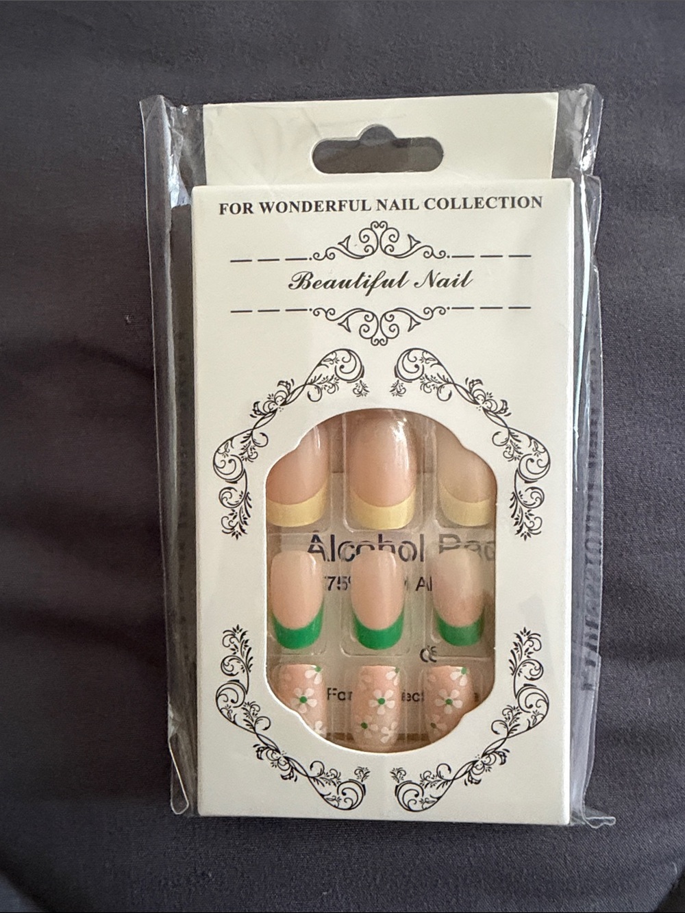 French Tip Press-On Nails in Nude with Green Accent